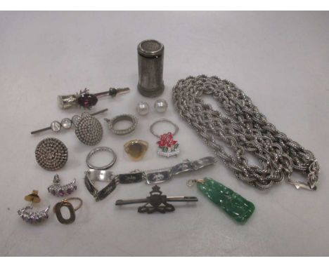 A collection of silver jewellery together with a signet ring tested as 18ct gold 5.2g, a ring mount tested as 9ct gold 1.2g, 