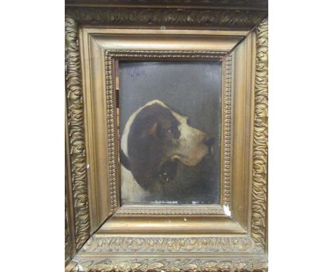 H Hilly, Study of a dog, oil on panel, signed upper left,39 x 33.5cm framed, 22 x 15.5 cm (panel)