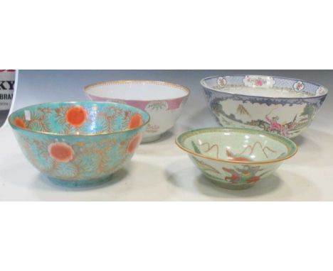 Four large vintage Chinese punchbowls