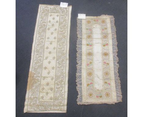 A 19th century Turkish brocaded embroidery panel and another, Indian