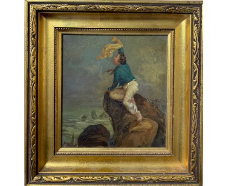 English School, 19th century, Sailor's farewell, oil on panel, 14.5 x 13.5cm