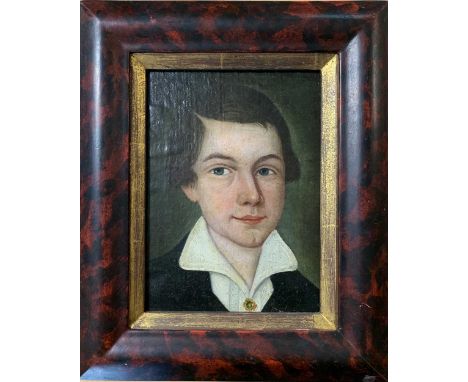 English school, Portrait of a boy, head and shoulders, oil on canvas laid down to panel, 19.5 x 14cm