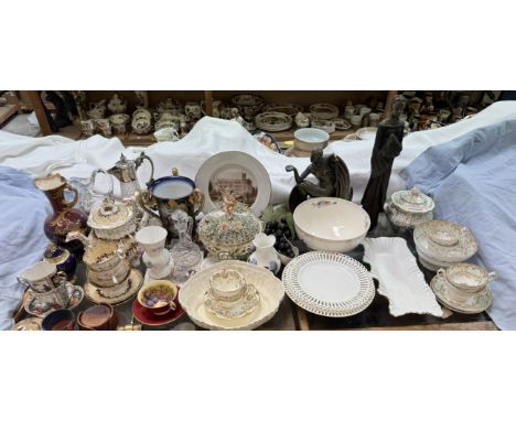 A Victorian part tea service painted with sprays of garden flowers together with Augustus Rex twin handled cups and saucers, 