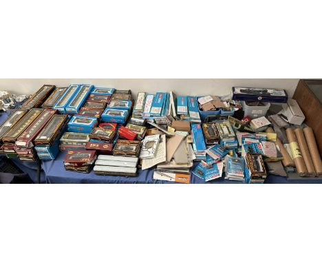 A collection of model trains including Airfix, Hornby, Palltoy etc and sets of tracks etc 