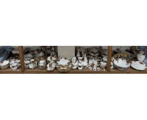An extensive Royal Albert Old Country Roses pattern part tea and dinner service comprising tureens and covers, vases, plates,