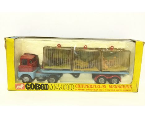 Corgi Major Toys 1139 Chipperfields Menagerie Scammell Handyman Mk.3 Tractor Unit & Trailer with Animals, VG in F/G window bo