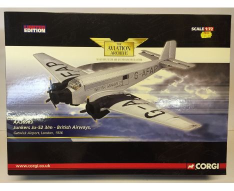 Corgi The Aviation Archive 1/72nd scale AA36903 Junkers Ju-52 3/m British Airways, Gatwick Airport, London, 1936. Limited edi