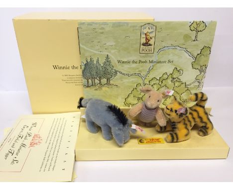 Steiff Winnie The Pooh Miniature Set featuring Eeyore, Piglet and Tigger, 10cm. Limited edition 2748/5000. M and boxed with c