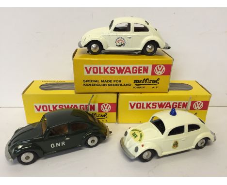 Three Metosul (Portugal) Volkswagen Beetle 1/43 commercial models: 'Keverclub Nederland' exclusive model with certificate (pa