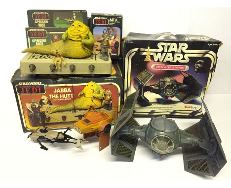 Three Kenner Star Wars Return Of The Jedi vehicles/ play sets: Jabba The Hut Action Playset; 70500 Speeder Bike Vehicle; 7088