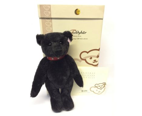 Steiff Teddy Bear EAN 38150, black mohair, operative growler, 32cm. Limited edition 2660/3000. M and boxed with certificate. 