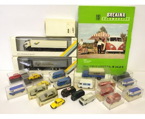 Selection of Brekina, Wiking and Praline 1/87 scale Volkswagen models, includes: Brekina #9028 VW Campingwagen four-piece set