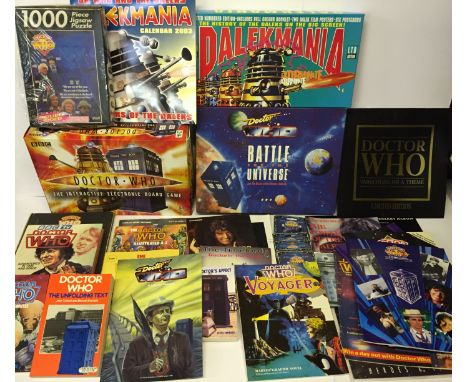 Doctor Who, good mixed lot of comics, annuals, games, records etc., ages vary, includes 'The Doctor Who Illustrated A-Z' by L