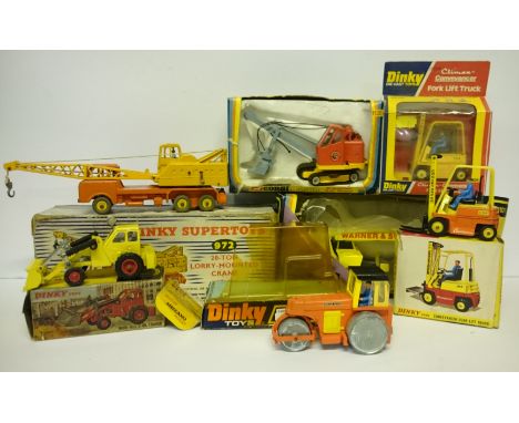Selection of Corgi and Dinky construction vehicles: 279 Aveling Barford Diesel Roller; 2 x 404 Conveyancer Fork Lift Truck; 1