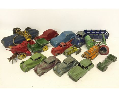 Quantity of assorted die-cast and other models by Crescent, Wells, Marx and others, includes Wells Brimtoy Pocketoy clockwork