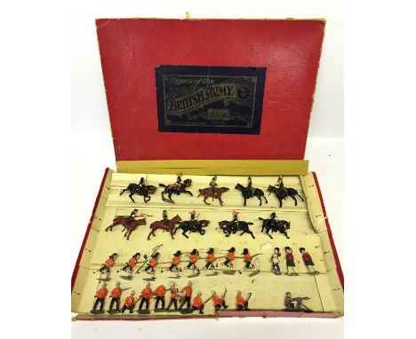 Britains Types of the British Army No.21 Display Set box, now containing 32 x lead figures (mostly Britains) including 3rd Hu