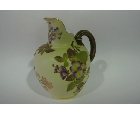 A Royal Worcester ivory ground flat back jug with painted and gilded floral sprays, with pink printed mark to base 1094, 19 c