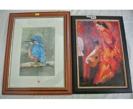 An acrylic painting on board of a flamenco dancer, signed with initials bottom left CDG, with label verso Flamenco by Colin G