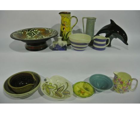 A collection of ceramics including a Studio Pottery bowl with turquoise glaze and impressed seal mark, two further Studio Pot