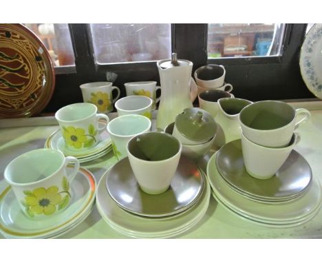 A set of six Royal Doulton Summer Days pattern cups and saucers number LS1002 together with a collection of Poole Pottery tea