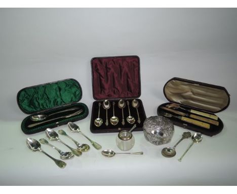 A cased Victorian silver christening set, Sheffield, 1896, comprising: a fork and a spoon, each handle with bright-cut decora