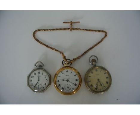 An open-faced pocket watch, Elgin, the white enamelled dial with black Arabic numerals, subsidiary dial for seconds, the octa