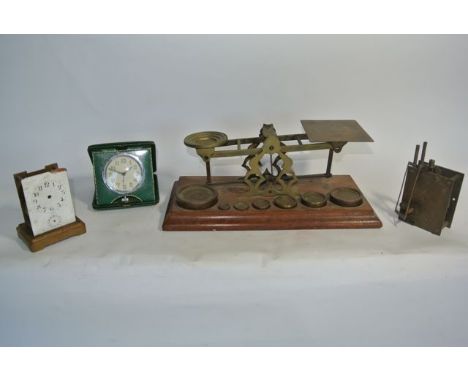 A 19th century set of postal scales, the letter plate stamped Inland Letter Post, etc complete with seven associated brass we