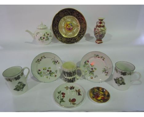 A collection of Royal Worcester wares including a small circular dish with painted peach and cherry decoration and indistinct