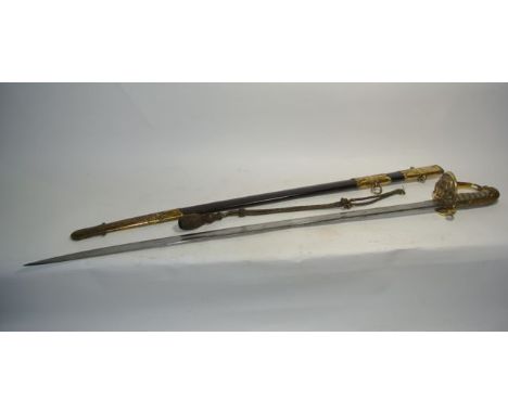 A 19th century Imperial naval sword and scabbard, the blade by P & S Firman - supplied by Scorby & Stephens Outfitters of Dev