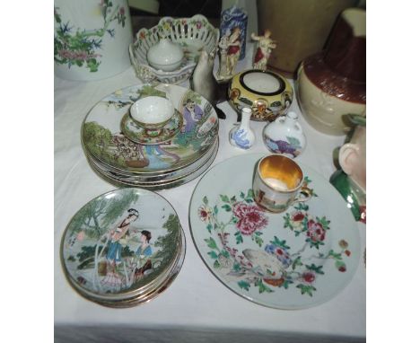 A collection of oriental and other ceramics including an early 19th century Famille Rose plate with floral decoration, a Cant