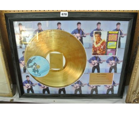 A limited edition 24 ct gold coated disc in recognition of Elvis Presley's Blue Hawaiian, edition 142/200, in simple black fr