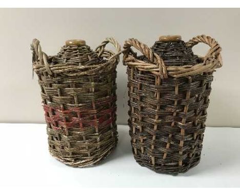 Two basket weave cider flagons together with a box containing assorted china, metal ware, two Art Deco light fittings 