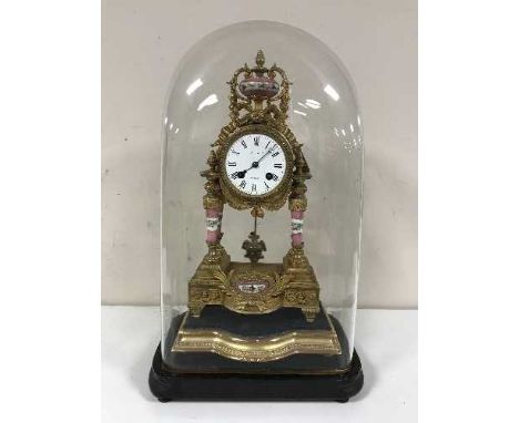 A French gilt-metal and porcelain eight-day mantel clock under glass dome, the dial signed J D Caris, Paris