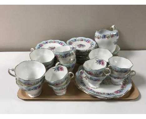 A tray of forty three piece Foley bone china cornflower pattern tea service 