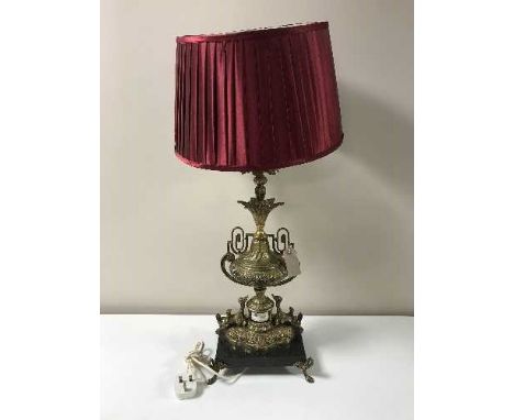 A French gilt decorative table lamp on marble base with shade 