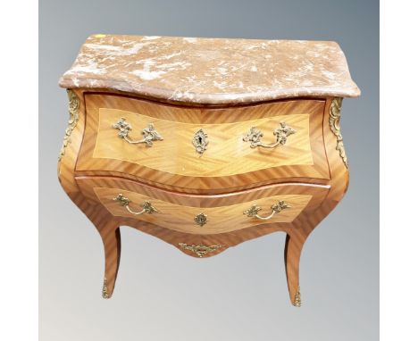 A reproduction continental marble topped bombe commode, width 80 cm 