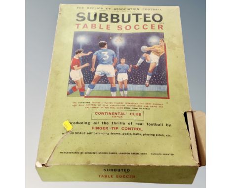 A Subbuteo table soccer box containing Subbuteo sets : Blackburn Rovers, West Ham, Coventry City, goals, etc (packaging as fo