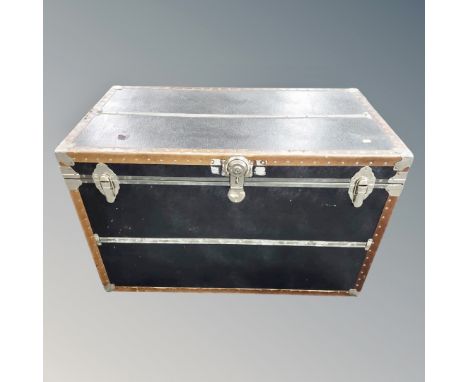 A studded vinyl steamer style shipping trunk, width 102 cm
