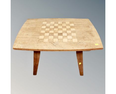 Walnut Parquetry Coffee Table with Reversible Chess Board-06