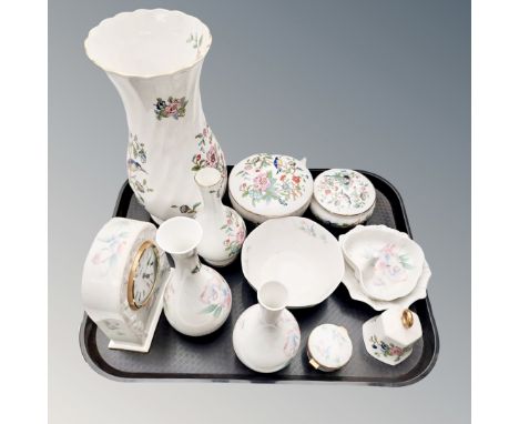 Tray of Aynsley Little sweetheart mantel clock, Pemroke lidded pot, vase, etc 
