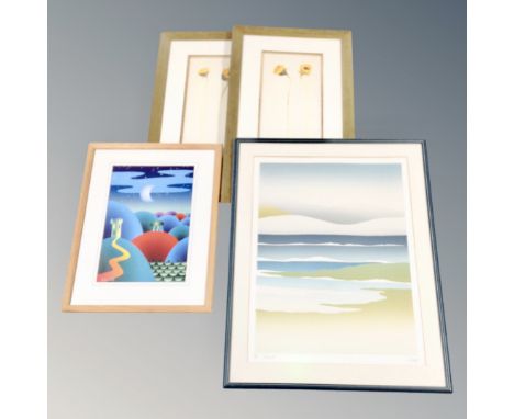 A framed Robert Hall lithographic print - castle, together with three limited edition prints indistinctly signed and numbered