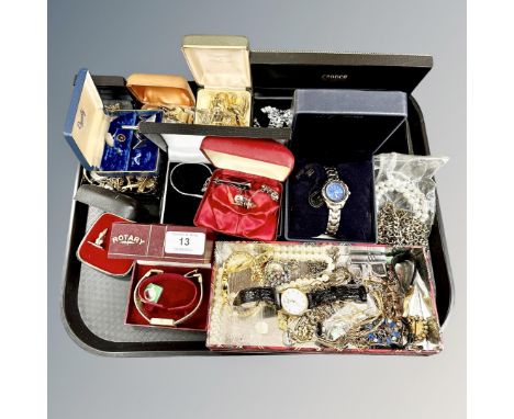 A tray of costume jewellery, cuff links, wristwatches including Boxed gent's Rotary calendar wristwatch etc