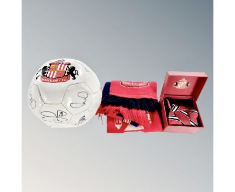 A Sunderland AFC signed football, scarf and similar gent's tie 