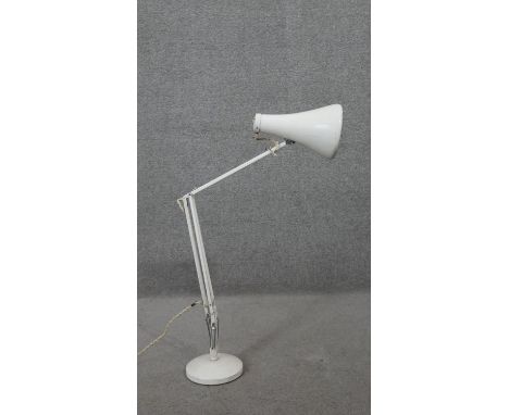 A vintage Herbert Terry anglepoise white enamel on metal table lamp, makers stamp. H.75 W.45cm 