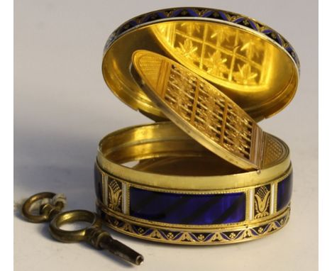 A fine gold and enamel musical Vinaigrette by Jean-george Reymond Geneva 1815 The bed plate stamped 211 blued sectional bass 