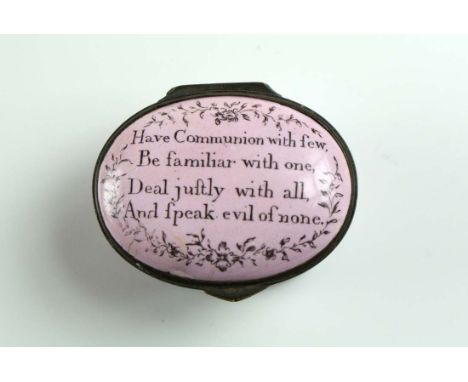 Bilston enamel patch box c1780 with original mirror and Pale pink base. 
PLEASE CLICK HERE TO VIEW 360 DEGREE IMAGES
Conditio