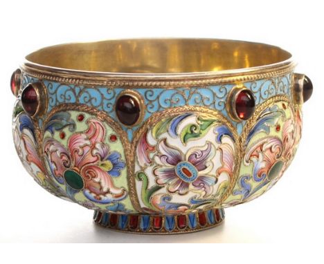 Beautiful Russian enamelled bowl, The full ground cloisonn&eacute; enamel is in the "Art Nouveau " style, with alternate pane