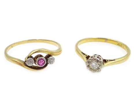 18ct gold diamond ring hallmarked and 18ct gold (tested) ruby and diamond ring Condition Report K-LL-MApprox 3.4gmClick here 