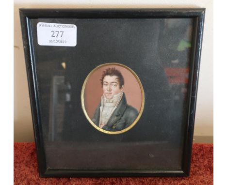 Framed and mounted 19th C portrait miniature of a gentleman (17.5cm x 19cm including frame) 