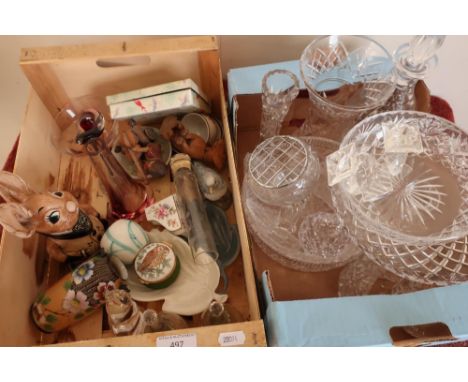 Selection of various decorative ceramics, Pendelfin figure, glassware etc in two boxes 
